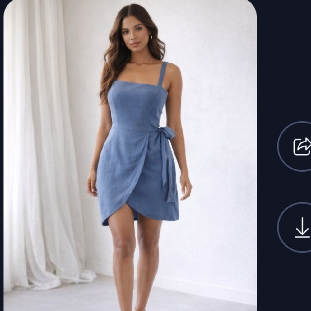 Gianni Bini Wrap Dress Size 6 Blue Tie Sleeveless Linen Zip